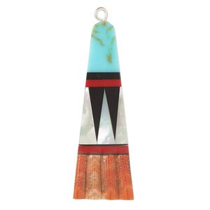 Focal, resin / sea scallop shell / mother-of-pearl shell / silver-finished copper, multicolored, 40x13mm single-sided flat trapezoid. Sold individually.