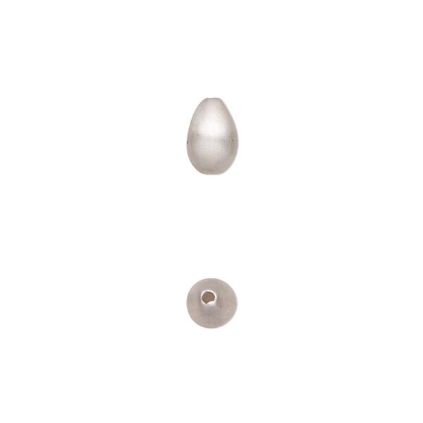 Bead, satin-finished sterling silver, 8x5mm teardrop. Sold individually. image number 0