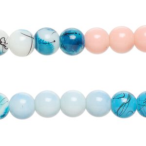 Bead, glass, opaque mixed colors, 8-8.5mm round. Sold per pkg of (2) 7-inch strands, approximately 50 beads.