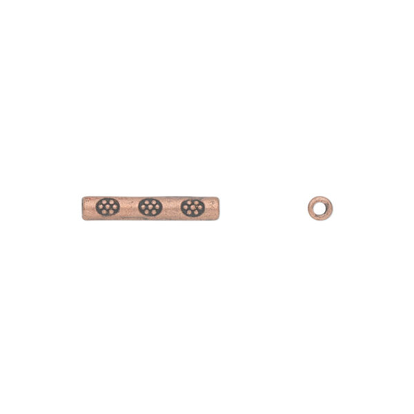 Bead, antique copper-plated "pewter" (zinc-based alloy), 14x2mm double-sided tube. Sold per pkg of 50. image number 0