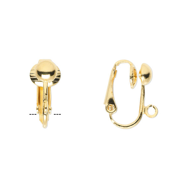 Earring, clip-on, gold-plated steel, 16mm hinged with 5mm half ball and open loop. Sold per pkg of 5 pairs. image number 0