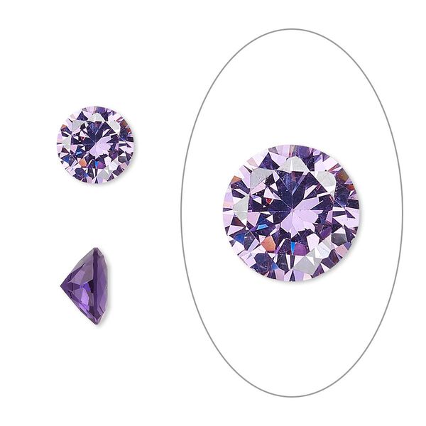 Gem, cubic zirconia, amethyst purple, 8mm faceted round, Mohs hardness 8-1/2. Sold individually. image number 0