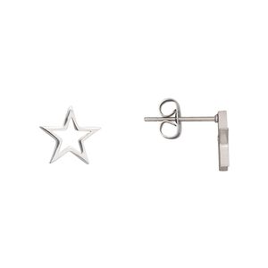 Earstud, Everyday Jewelry, stainless steel, 9.5mm open star. Sold per pair.