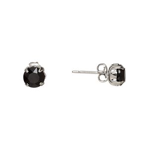 Earstud, Everyday Jewelry™, Crystal Passions® and silver-plated "pewter", jet, 6.5mm round. Sold per pair.