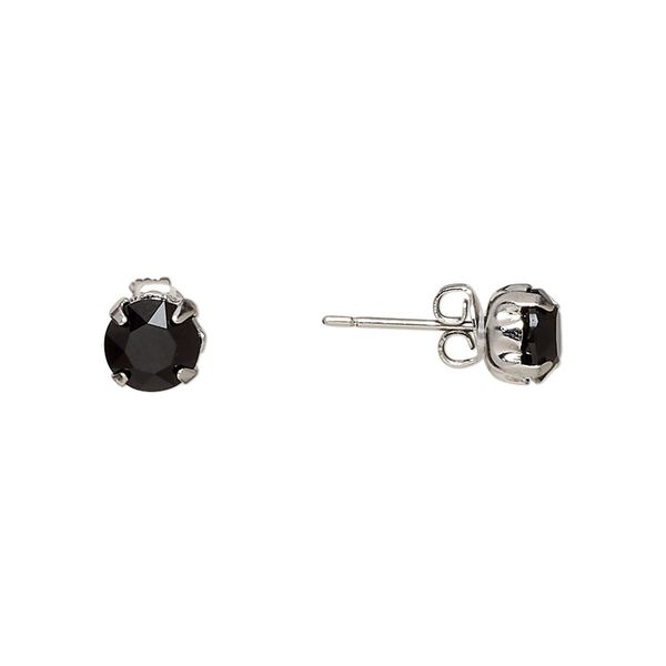 Earstud, Everyday Jewelry™, Crystal Passions® and silver-plated "pewter", jet, 6.5mm round. Sold per pair. image number 0