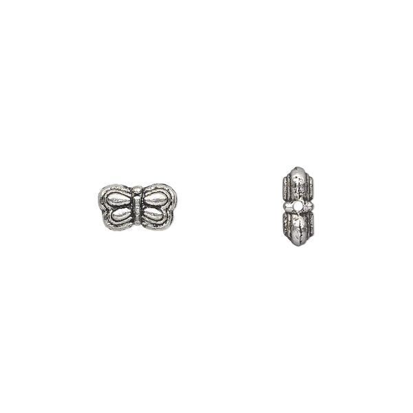 Bead, antique silver-plated "pewter" (zinc-based alloy), 8x5mm double-sided butterfly. Sold per pkg of 50. image number 0