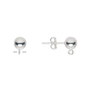 Earstud 1pkg4 sterling silver, 6mm ball / open loop, 2 pair