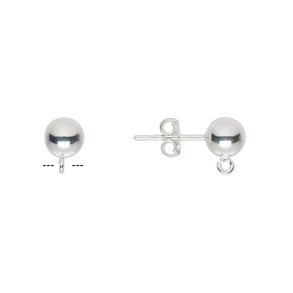 Earstud 1pkg4 sterling silver, 6mm ball / open loop, 2 pair image number 0