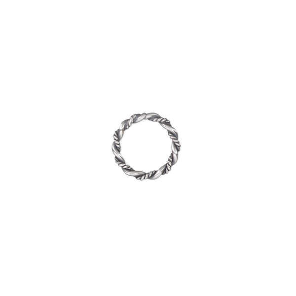 Jump ring, antiqued sterling silver, 10mm twisted and smooth soldered round, 7.4mm inside diameter, 1.5mm thick. Sold per pkg of 4. image number 0