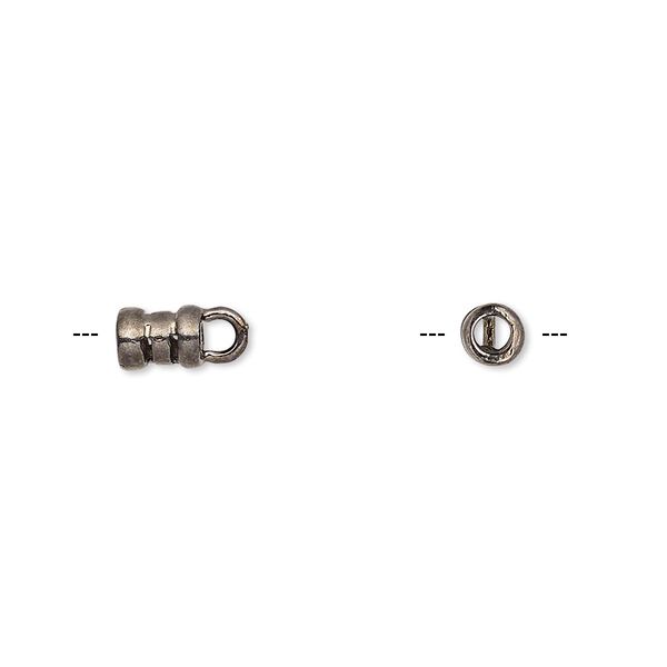 Crimp end, gunmetal-plated brass, 6.5x4mm tube with loop, 2.5mm inside diameter. Sold per pkg of 2. image number 0