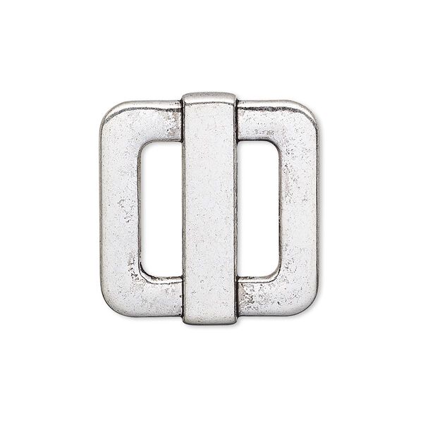 Slide, antiqued silver-finished "pewter" (zinc-based alloy), 25x23mm single-sided rectangle, 14x4mm hole. Sold per pkg of 4. image number 0