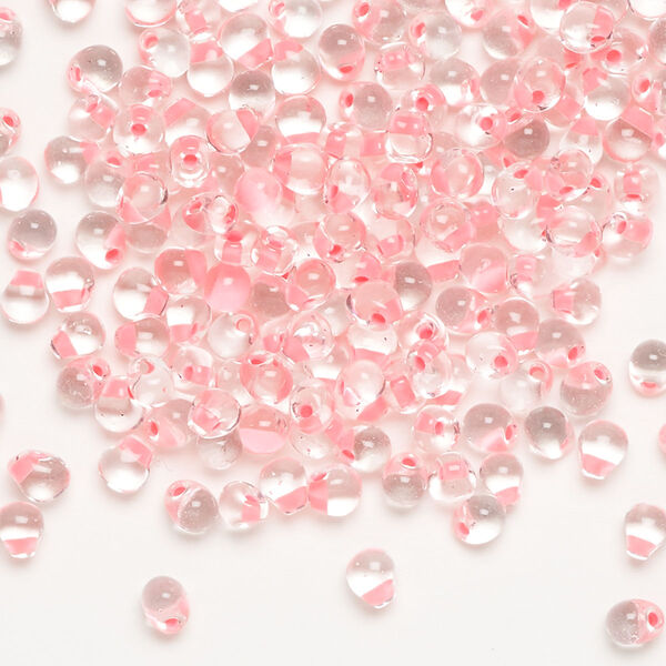 Seed bead, Miyuki, glass, pkg/10g, 4x3.4mm fringe, transparent pink inside dyed color clear (DPF-1). image number 0