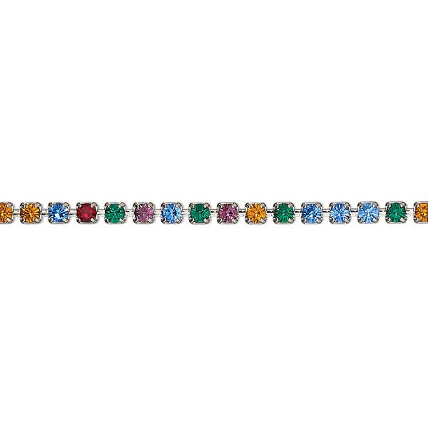 Cupchain, VINTAGE Crystal™, imitation rhodium-plated brass and crystal, mixed colors, 2.2mm round. Sold per pkg of 1 meter. image number 0