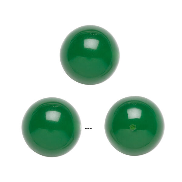Bead, green agate (dyed), 12mm half-drilled round, B grade, Mohs hardness 6-1/2 to 7. Sold per pkg of 2. image number 0