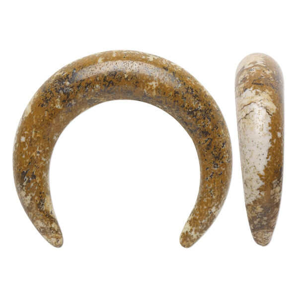 Focal, picture jasper (natural), 32x28mm-34x30mm hand-cut undrilled naja, 7-8mm thick, B grade, Mohs hardness 6-1/2 to 7. Sold individually. image number 0