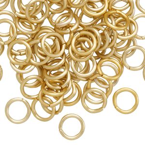 Jump ring, anodized aluminum, gold, 8mm matte round, 5.4mm inside diameter, 16 gauge. Sold per pkg of 100.