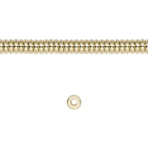 Bead, brass, 4x1.5mm rondelle. Sold per 8-inch strand.