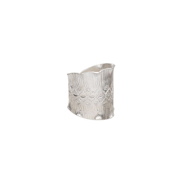 Ring, Hill Tribes, silver-plated copper, 23mm wide with textured diamond and dot design, size 7-1/2. Sold individually. image number 0