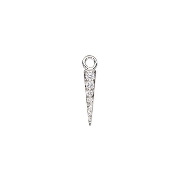 Drop, sterling silver and cubic zirconia, clear, 13x3mm spike. Sold individually. image number 0