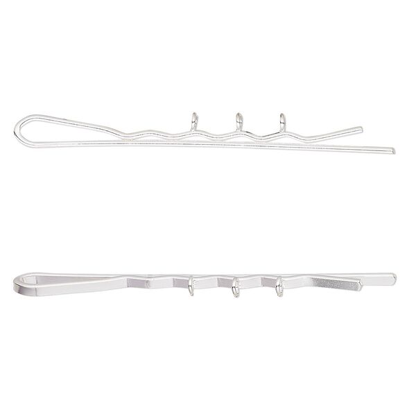Hair clip, silver-plated steel, 2-1/4 inches with 3 closed loops. Sold per pkg of 10. image number 0