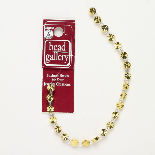 Bead, gold-finished "pewter" (zinc-based alloy), 6mm faceted flat round. Sold per 8-inch strand, approximately 23 beads. image number 0