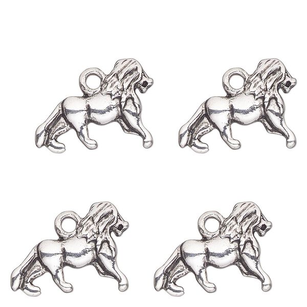 Charm, antique silver-finished "pewter" (zinc-based alloy) , 18x12mm single-sided lion. Sold per pkg of 4. image number 0