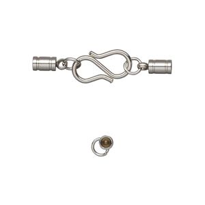 Clasp S-hook 1pkg1, 30x8mm / fits 5.5x4mm cord / 4mm 21 gauge jump ring, stainless steel 1-strand
