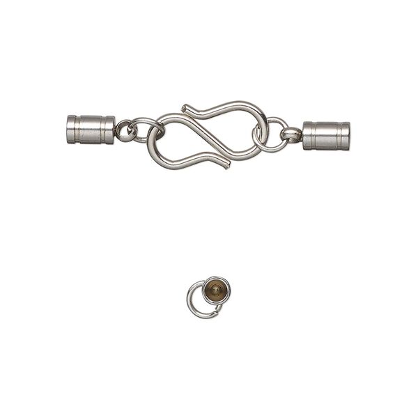 Clasp, S-hook, stainless steel, 30x8mmclasp with 13x7mm hook and 5.5x4mm glue-in tube ends, 2mm inside diameter. Sold individually. image number 0