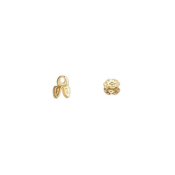 Bead cap, gold-finished brass, 4.5x4mm 4-prong bell, fits 4-5mm bead. Sold per pkg of 100. image number 0