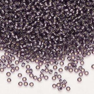 Seed bead, Miyuki, glass, pkg/25g, #11 rocaille, transparent silver-lined amethyst purple (RR-24).