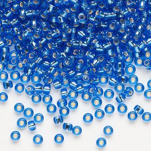 Seed bead, Miyuki, glass, pkg/50g, #8 rocaille, transparent silver-lined light blue (RR-19).