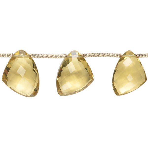 Bead, golden quartz (heated), light to dark, 12x9x9mm-15x12x12mm graduated hand-cut top-drilled faceted irregular triangle, B+ grade, Mohs hardness 7. Sold per pkg of 6 beads. image number 0