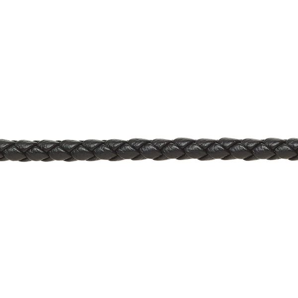 Bolo cord, leatherette, matte black, 3mm braided round. Sold per 5-yard section. image number 0