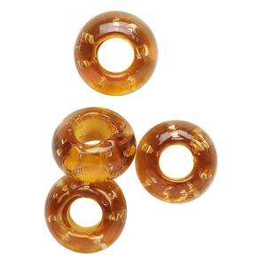 Bead, lampworked glass, translucent gold, 14x8mm rondelle. Sold per pkg of 4.