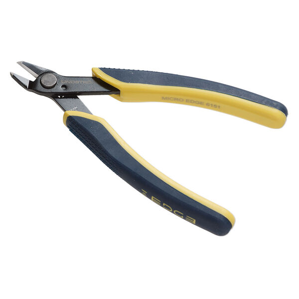 Pliers, Lindstrom® Edge series, flush-cutter, alloyed steel and plastic, ergonomic handle with micro tip, blue and yellow, 5-1/4 inches. Sold individually. image number 0