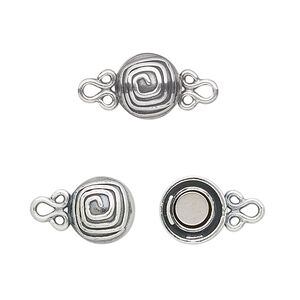 Clasp magnetic 1pkg1 sterling silver, 9mm round, antiqued JBB Findings 1-strand