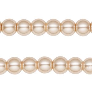 Bead, glass pearl, coated glass, rose gold, 7-8mm round. Sold per pkg of (2) 15-inch strands.