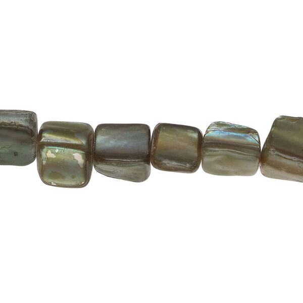 Mother-of-pearl shell 1pkg1, triangle tube bead 15 inch dark green khaki 7x6mm-12x9mm image number 0