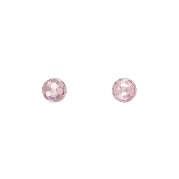 Bead, cubic zirconia, pink, 6mm half-drilled faceted round. Sold per pkg of 2. image number 0