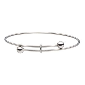Bracelet, bangle, stainless steel, 1.5mm wide with 6mm ball ends, adjustable from 7-1/2 to 8 inches. Sold individually.