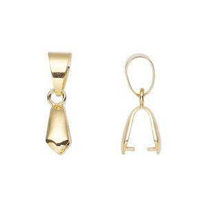 Bail, ice pick, gold-plated brass, 22x5mm with 8mm grip length and soldered bail. Sold per pkg of 4.