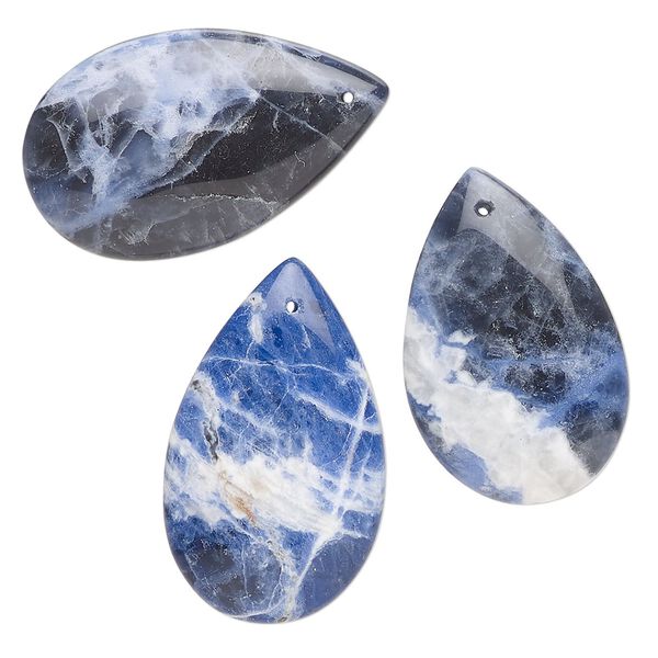 Focal, sodalite (natural), 25x15-6mm - 30x19mm teardrop, C grade, Mohs hardness 5-6. Sold per pkg of 3. image number 0