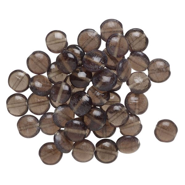 Bead, lampworked glass, translucent smoky brown, 12mm puffed flat round. Sold per 2-ounce pkg, approximately 45 beads. image number 0