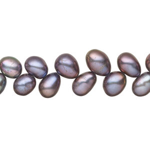 Freshwater pearl 1pkg1, herringbone-drilled rice, 14 inch lilac bronze 8x6mm-9x7mm cultured