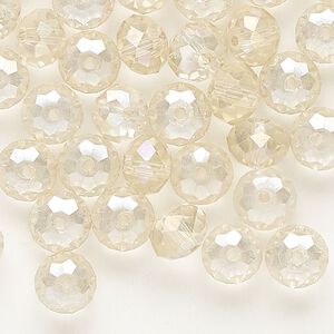 Bead, glass, iridescent pale yellow, 8x6mm faceted rondelle. Sold per pkg of 48.