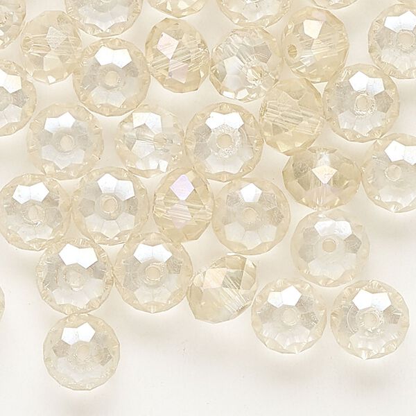 Bead, glass, iridescent pale yellow, 8x6mm faceted rondelle. Sold per pkg of 48. image number 0
