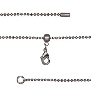 Chain 1pkg1 ball, 1.3mm faceted / lobster claw clasp, black-finished brass adjustable 16-23.5 inch