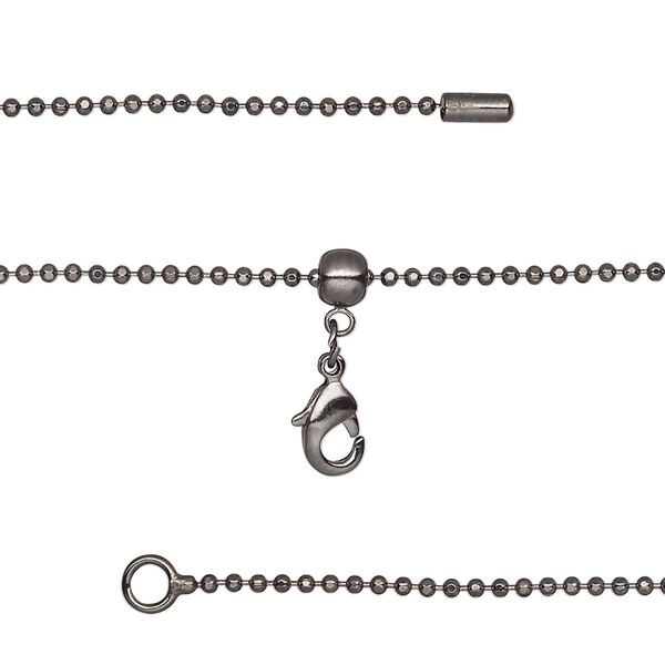 Chain, silicone and black-finished brass, 1.3mm faceted ball, adjustable from 16 to 23-1/2 inches with lobster claw clasp and adjustable slider bead. Sold individually. image number 0