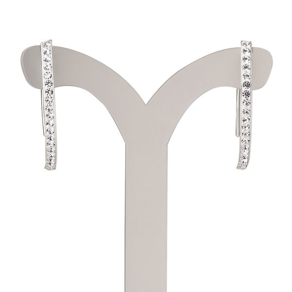 Earring, Create Compliments®, sterling silver and crystal, clear, 28mm, 21 gauge. Sold per pair. image number 0