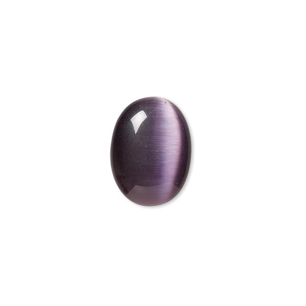 Cabochon, cat's eye glass (fiber optic glass), purple, 16x12mm calibrated oval, quality grade. Sold per pkg of 8. image number 0